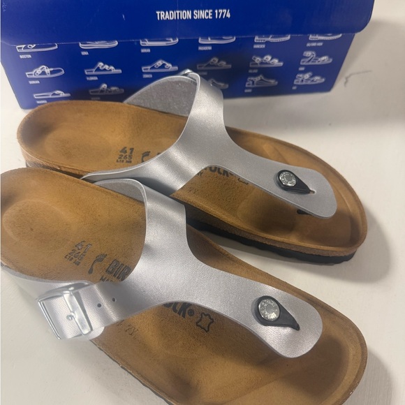 NWT BIRKENSTOCK Gizeh Silver Thongs Size 10 Narrow Fit,  EU 41 NEW With BOX - Picture 10 of 10